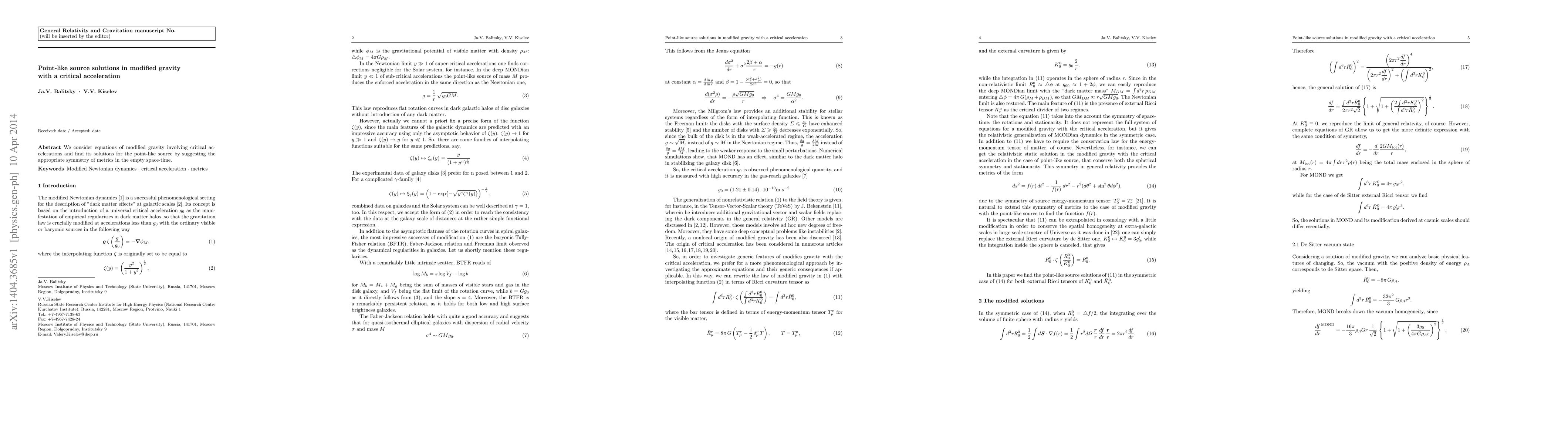 Thumbnail for Point-like source solutions in modified gravity with a critical
  acceleration