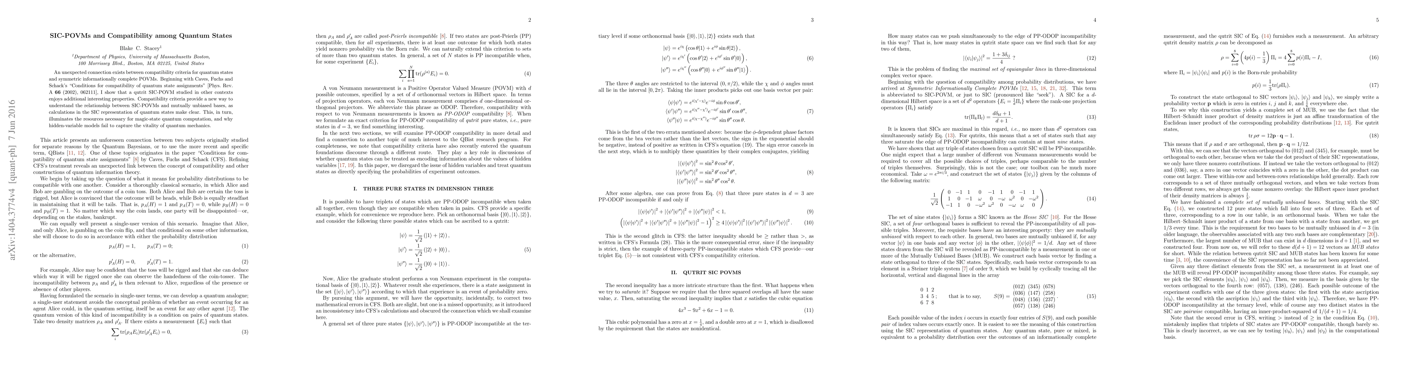 Thumbnail for SIC-POVMs and Compatibility among Quantum States