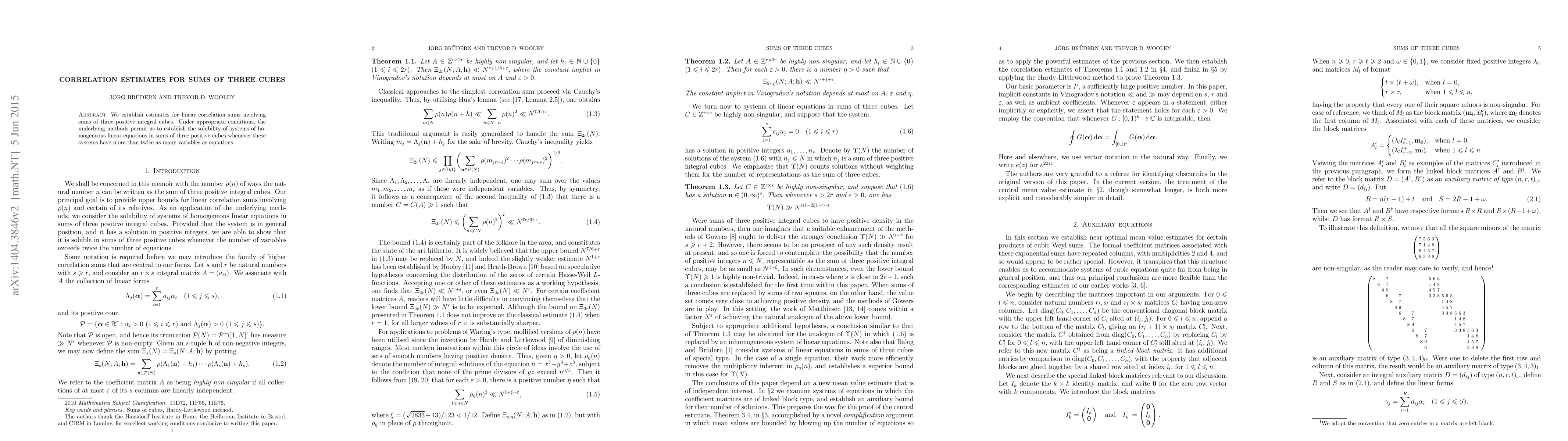 Thumbnail for Correlation estimates for sums of three cubes