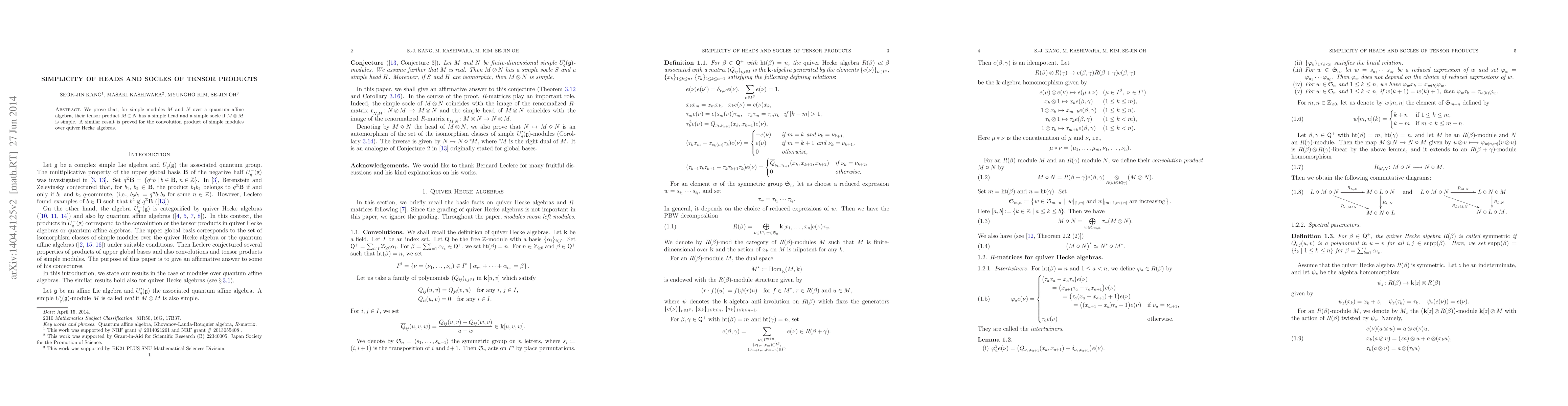 Thumbnail for Simplicity of heads and socles of tensor products