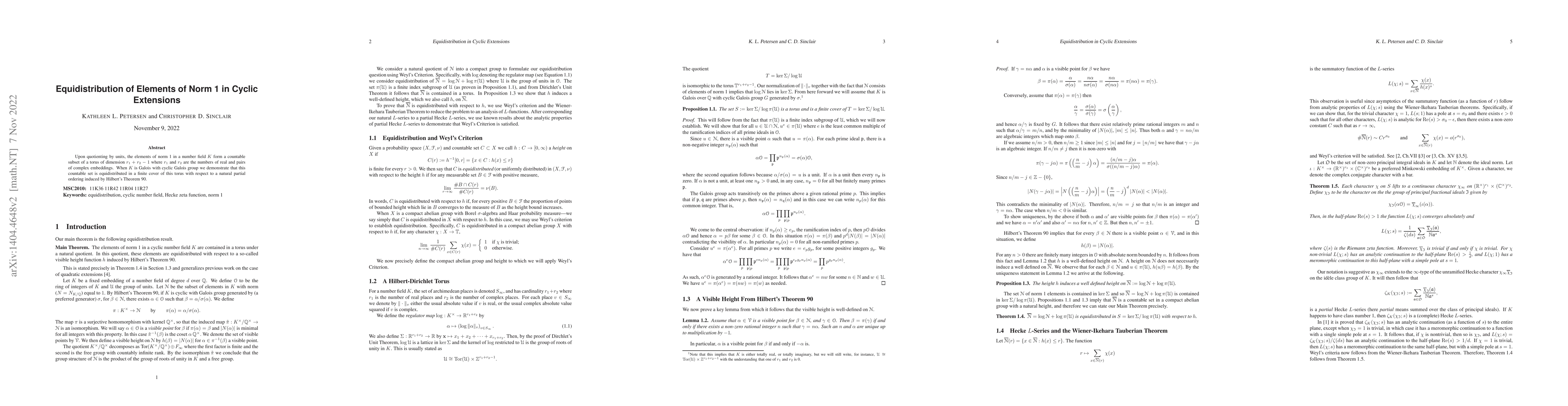 Thumbnail for Equidistribution of Elements of Norm 1 in Cyclic Extensions