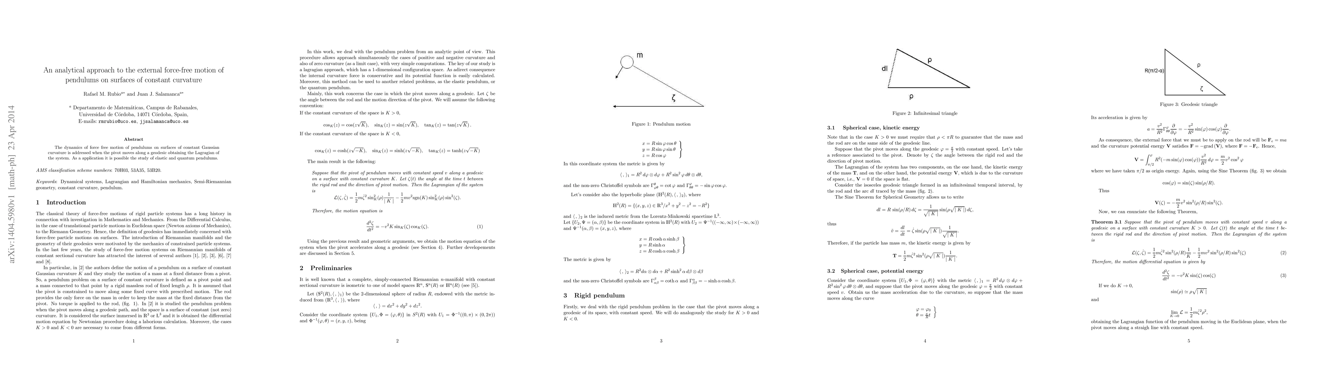 Thumbnail for An analytical approach to the external force-free motion of pendulums on
  surfaces of constant curvature