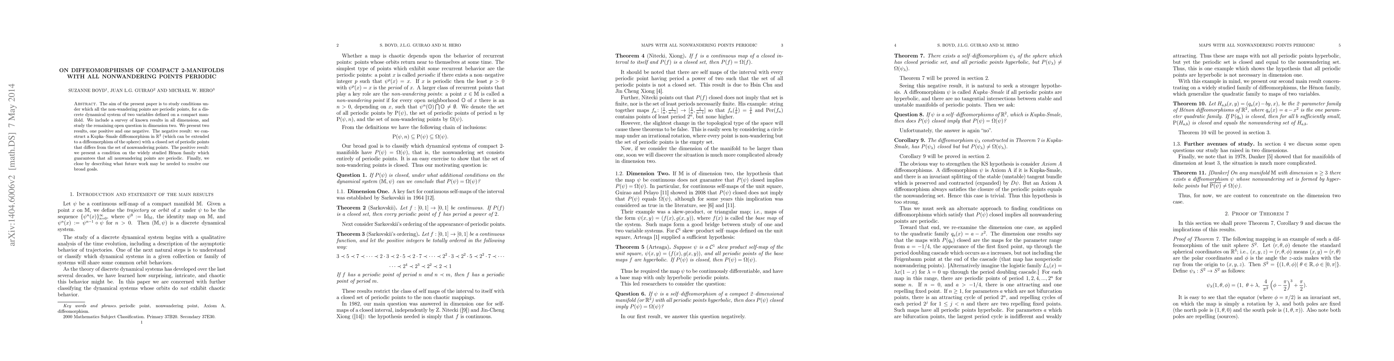Thumbnail for On diffeomorphisms of compact 2-manifolds with all nonwandering points
  periodic