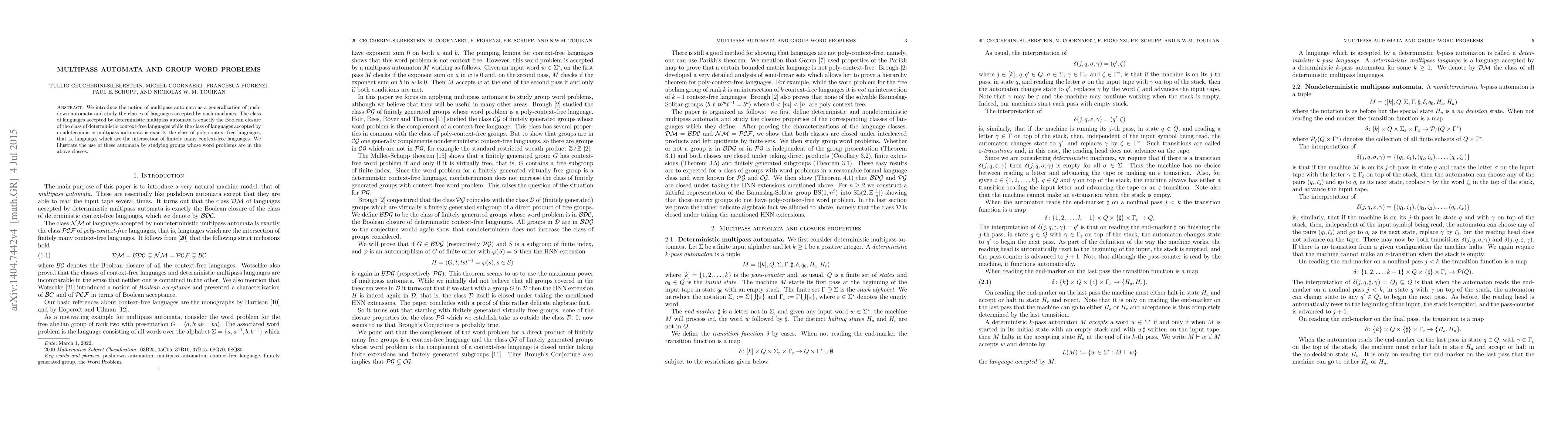 Thumbnail for Multipass automata and group word problems