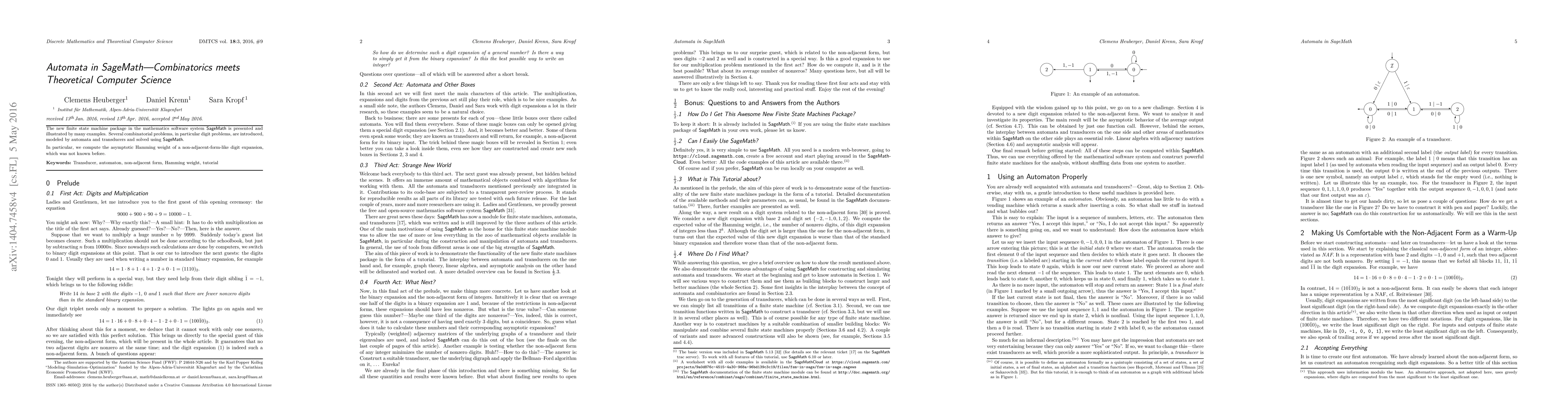 Thumbnail for Automata in SageMath---Combinatorics meet Theoretical Computer Science