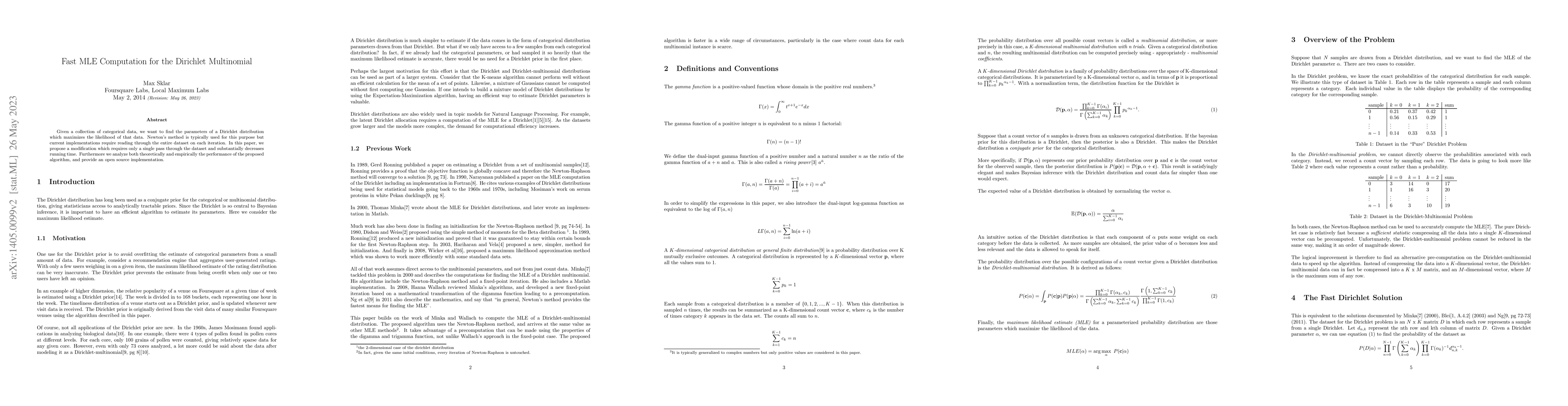 Thumbnail for Fast MLE Computation for the Dirichlet Multinomial