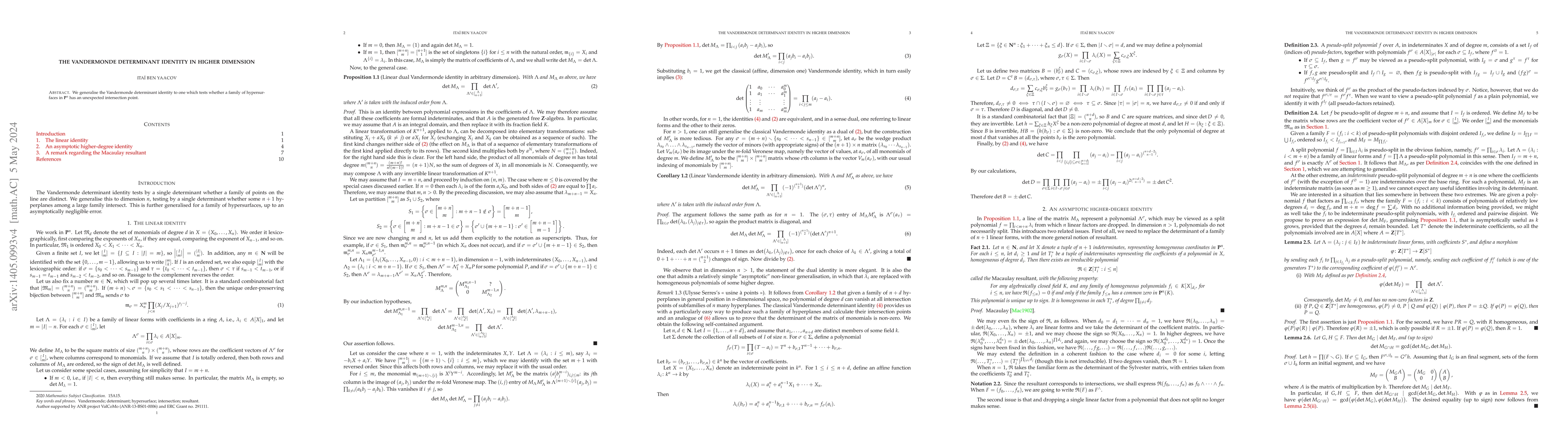 Thumbnail for The Vandermonde determinant identity in higher dimension