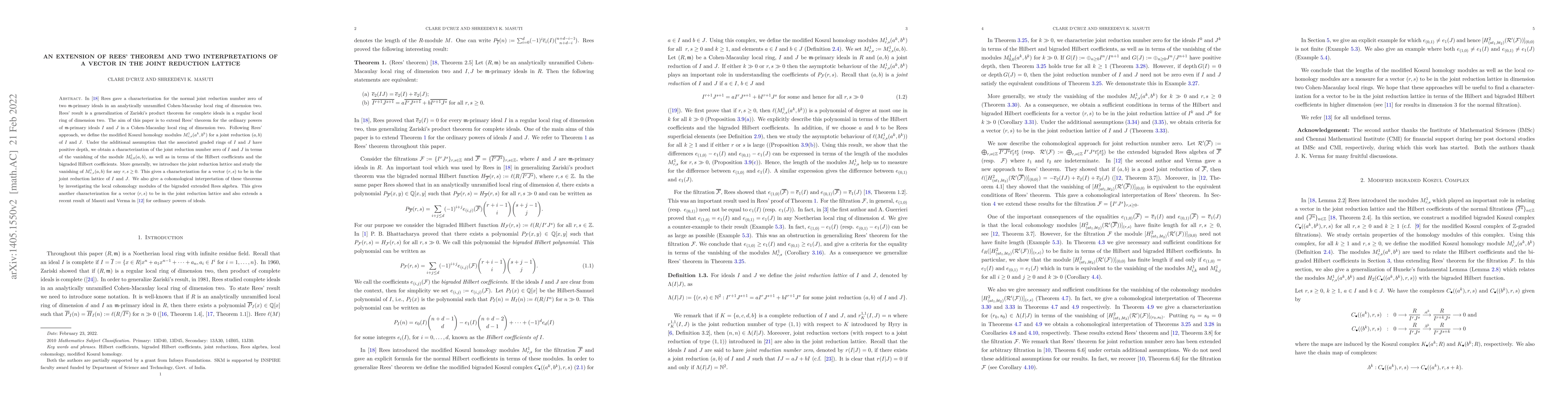 Thumbnail for An extension of Rees theorem and two interpretations of a vector in the
  joint reduction lattice