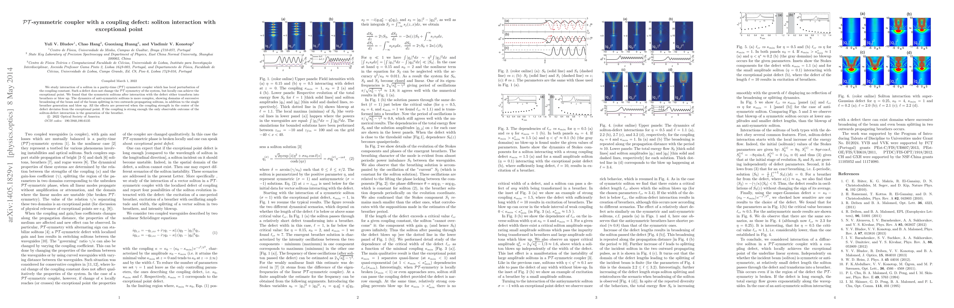 Thumbnail for PT-symmetric coupler with a coupling defect: soliton interaction with
  exceptional point