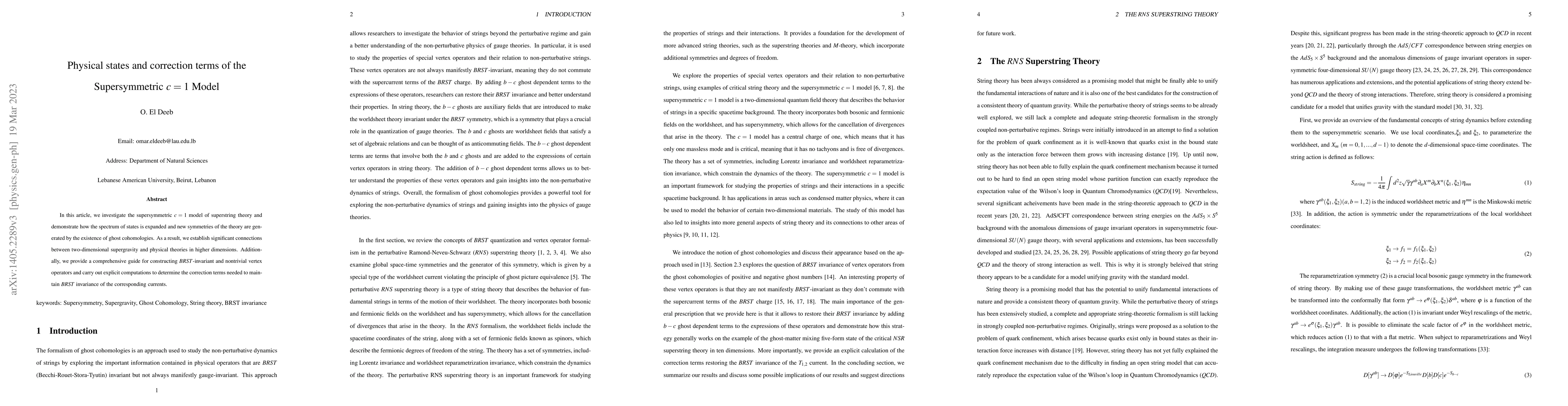 Thumbnail for Discrete physical states and correction terms in the Supersymmetric c=1
  Model of String Theory