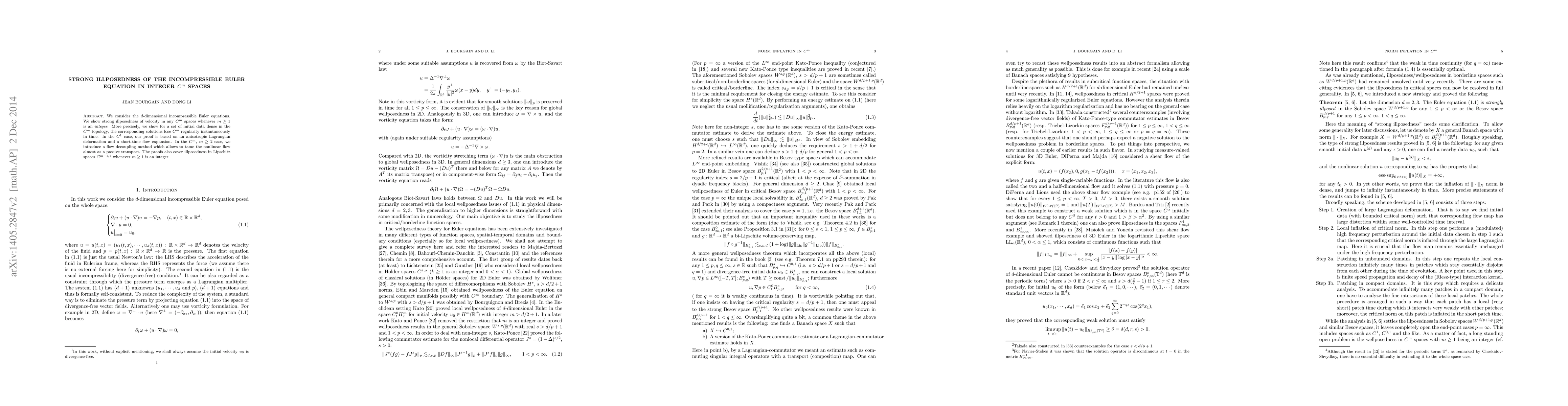 Thumbnail for Strong illposedness of the incompressible Euler equation in integer
  $C^m$ spaces