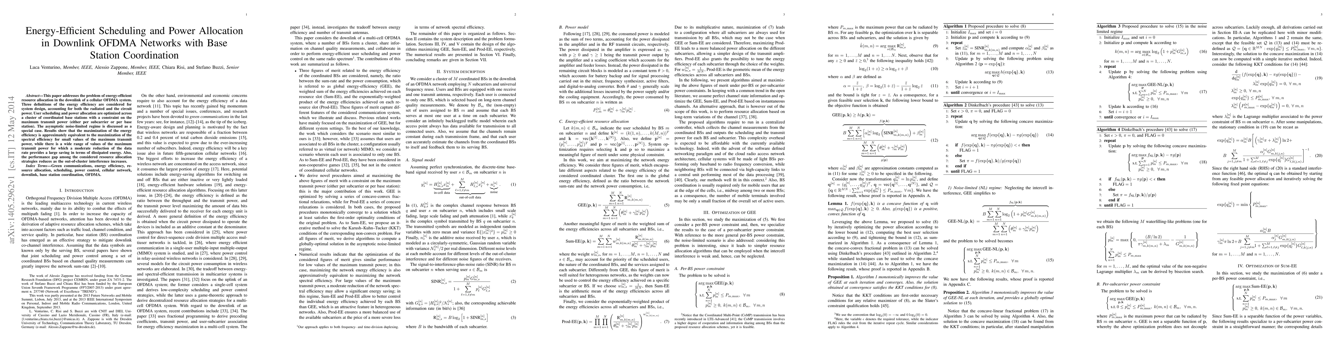 Thumbnail for Energy-Efficient Scheduling and Power Allocation in Downlink OFDMA
  Networks with Base Station Coordination