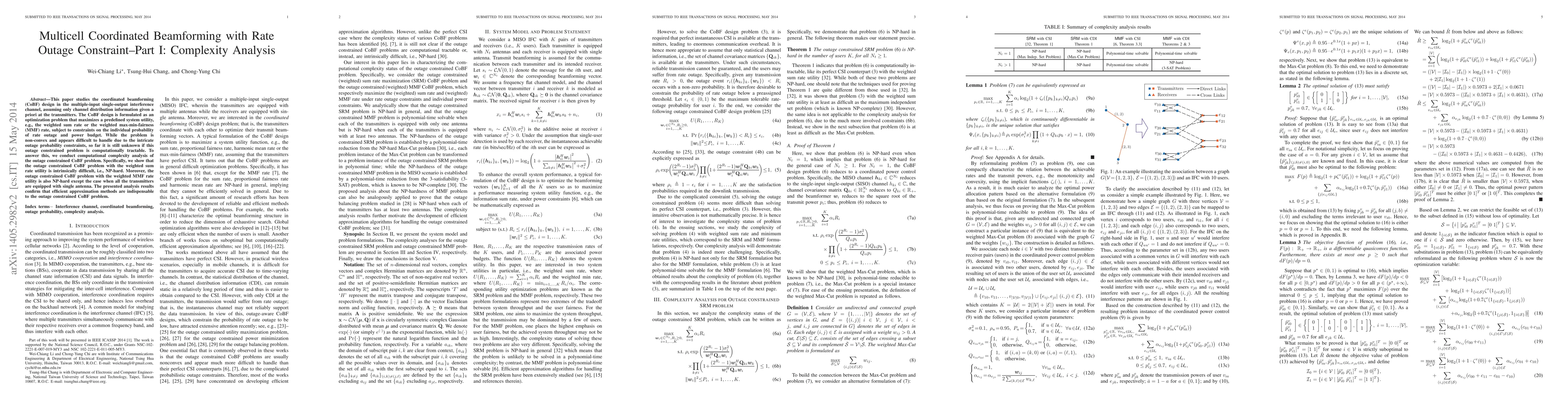 Thumbnail for Multicell Coordinated Beamforming with Rate Outage Constraint--Part I:
  Complexity Analysis