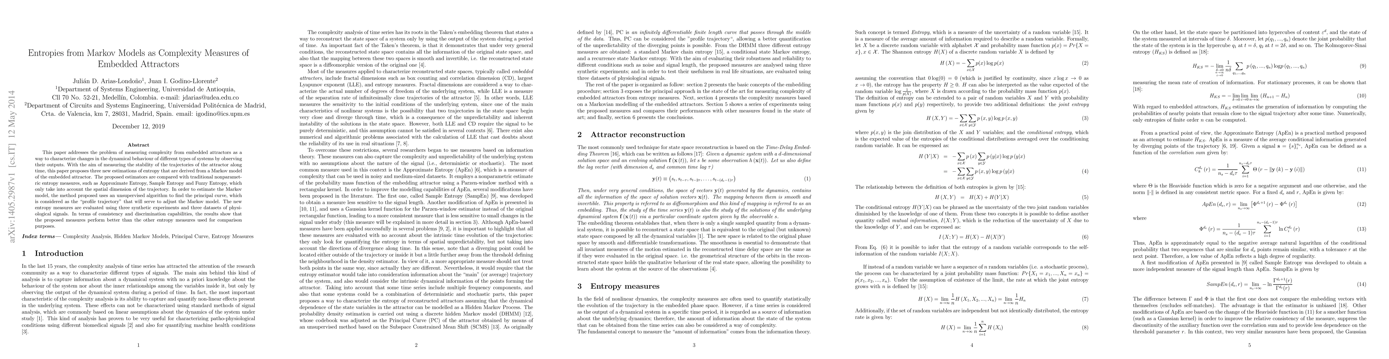 Thumbnail for Entropies from Markov Models as Complexity Measures of Embedded
  Attractors