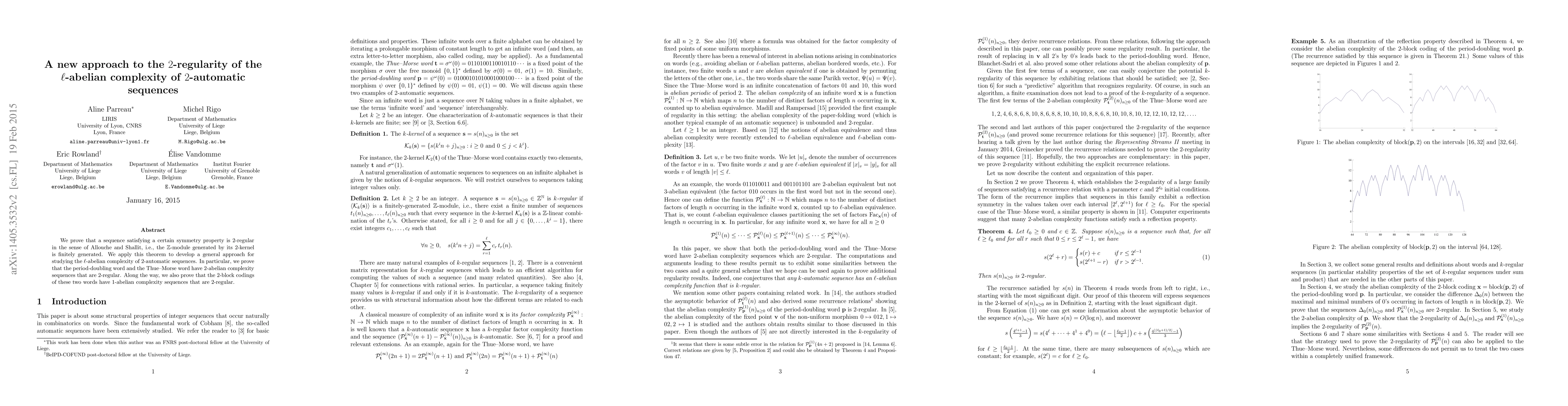 Thumbnail for A new approach to the $2$-regularity of the $\ell$-abelian complexity of
  $2$-automatic sequences