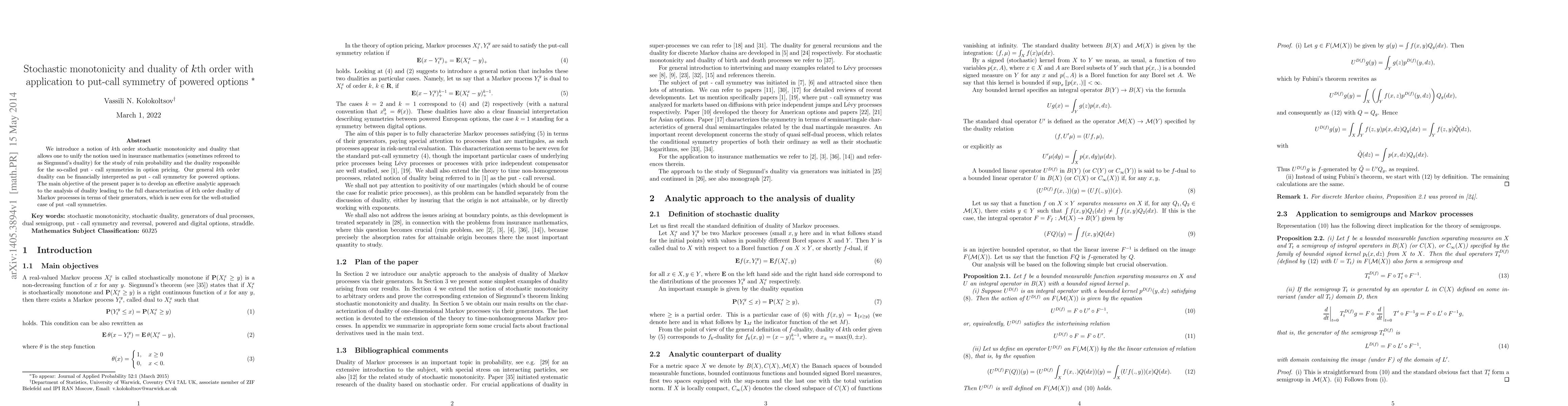 Thumbnail for Stochastic monotonicity and duality of $k$th order with application to
  put-call symmetry of powered options