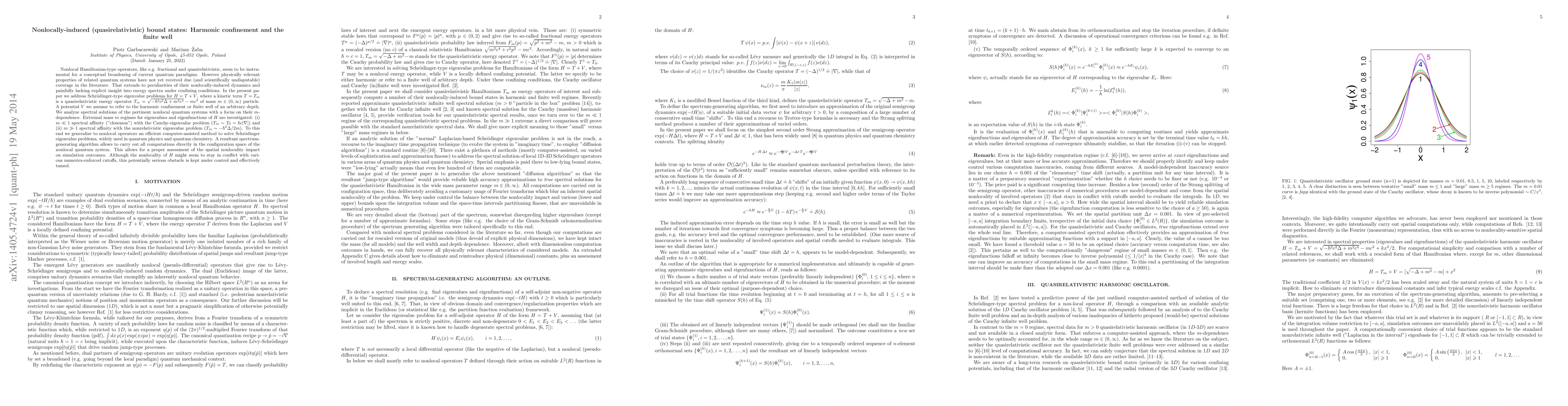 Thumbnail for Nonlocally-induced (quasirelativistic) bound states: Harmonic
  confinement and the finite well