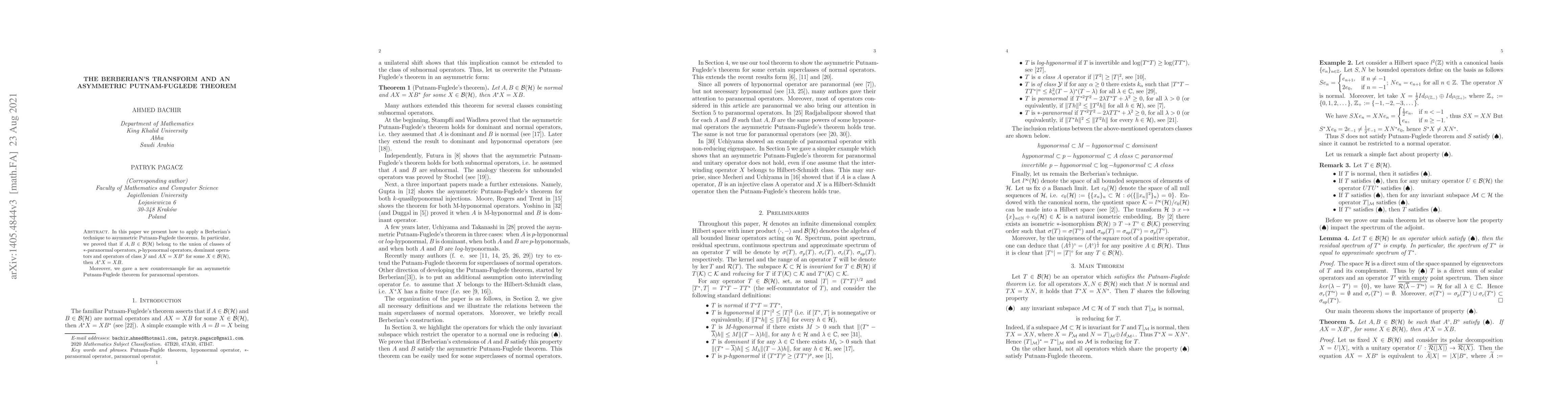 Thumbnail for The Berberian's transform and an asymmetric Putnam-Fuglede theorem