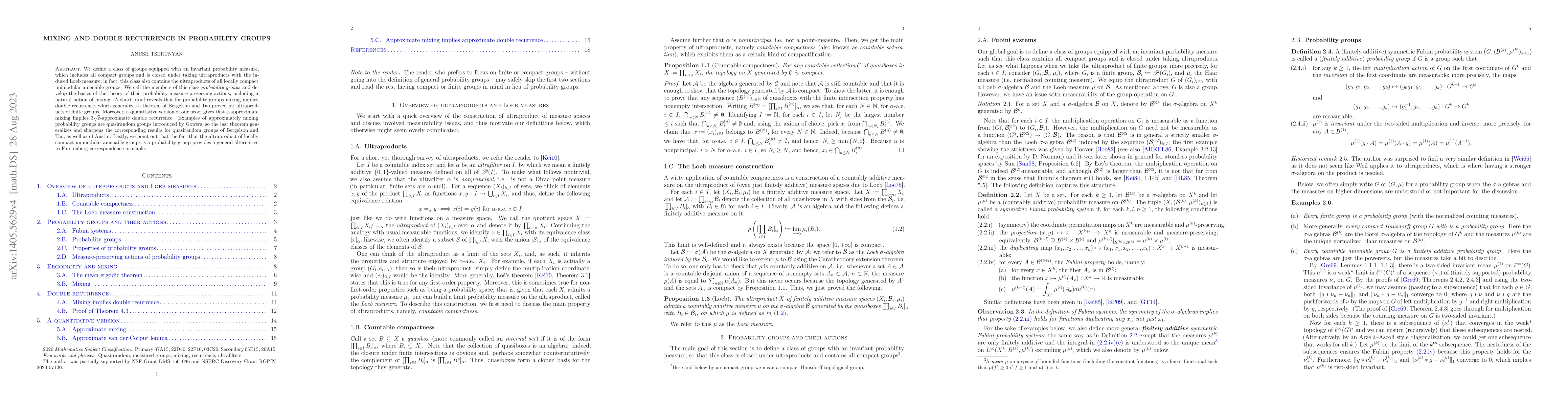 Thumbnail for Mixing and double recurrence in probability groups
