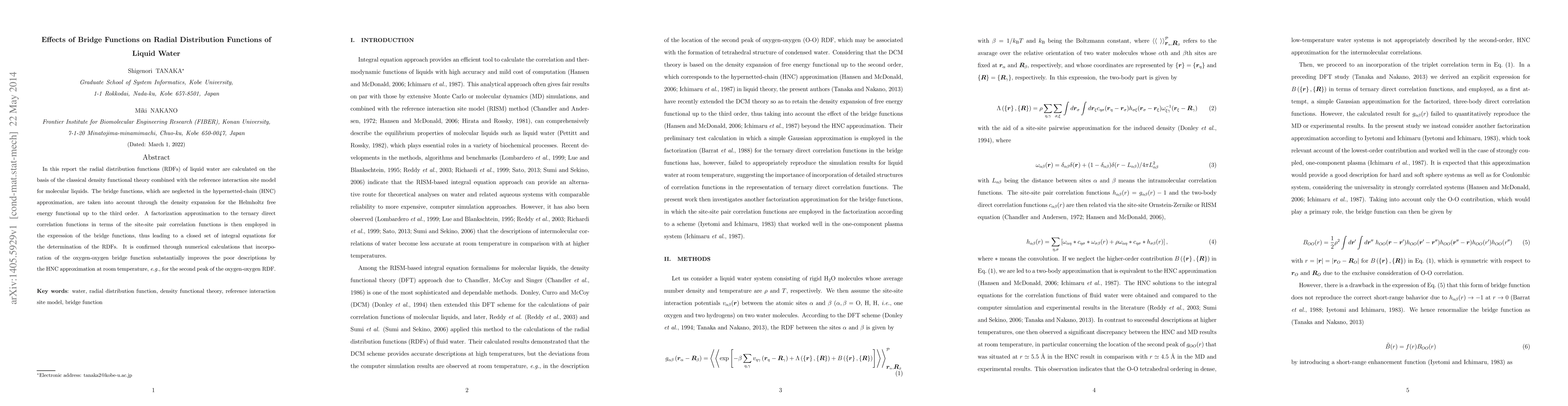 Thumbnail for Effects of Bridge Functions on Radial Distribution Functions of Liquid
  Water