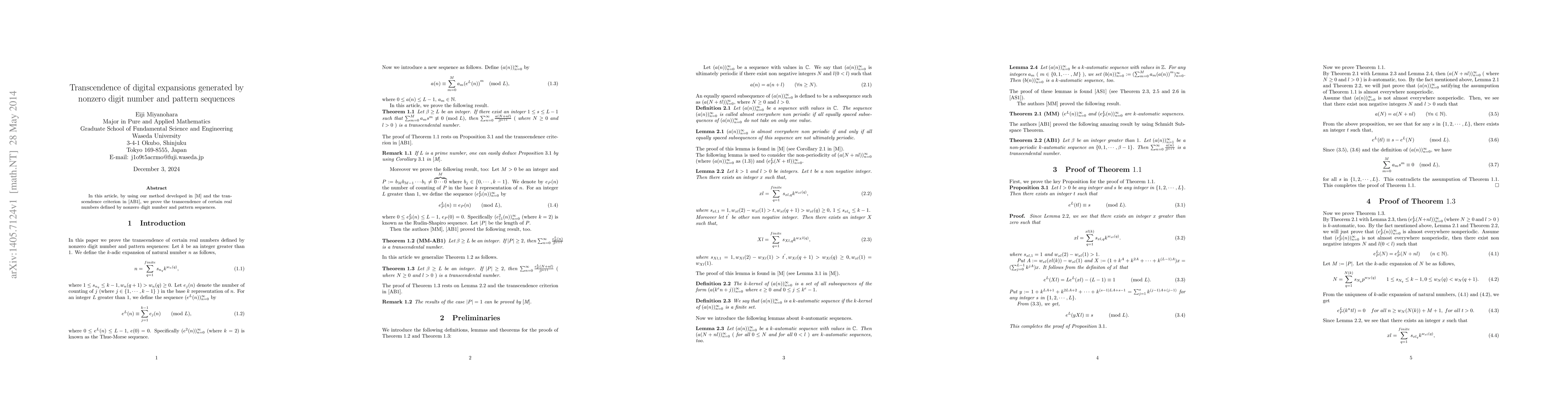 Thumbnail for Generalized $k$-regular sequences II:digital pattern and transcendence
