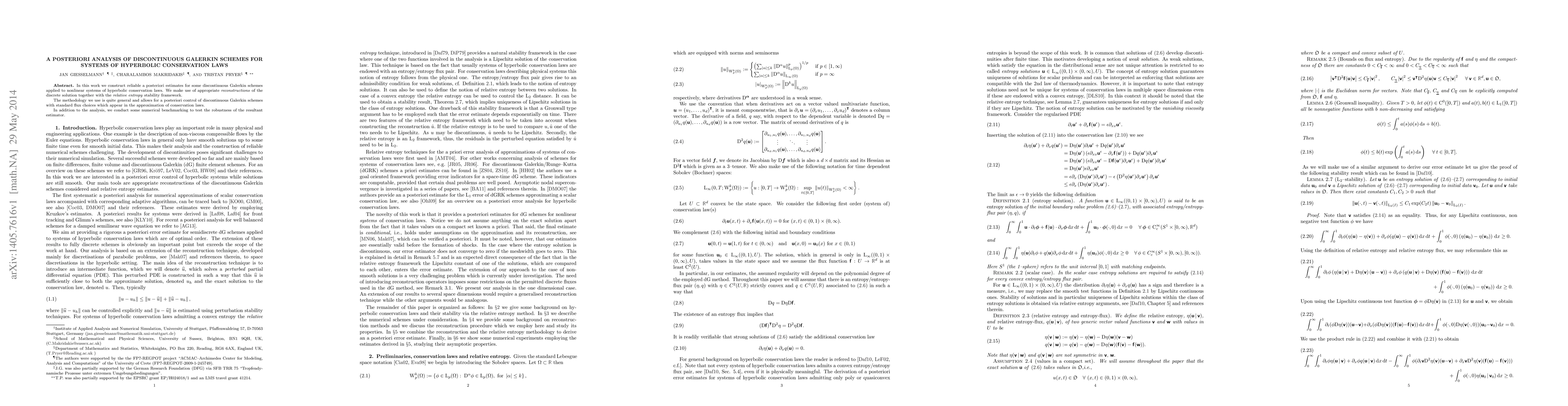 Thumbnail for A posteriori analysis of discontinuous Galerkin schemes for systems of
  hyperbolic conservation laws