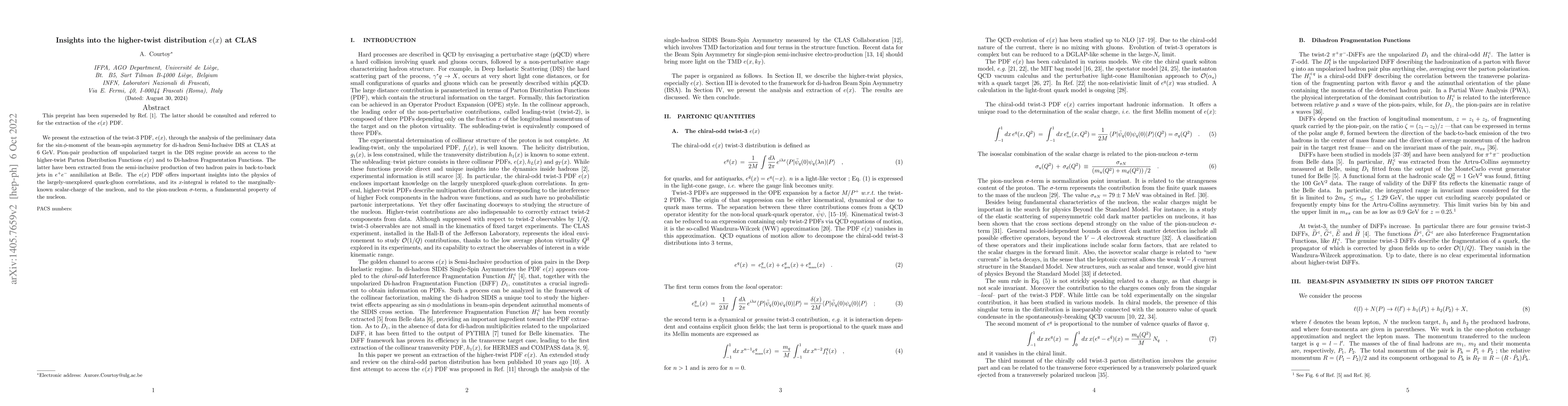Thumbnail for Insights into the higher-twist distribution $e(x)$ at CLAS