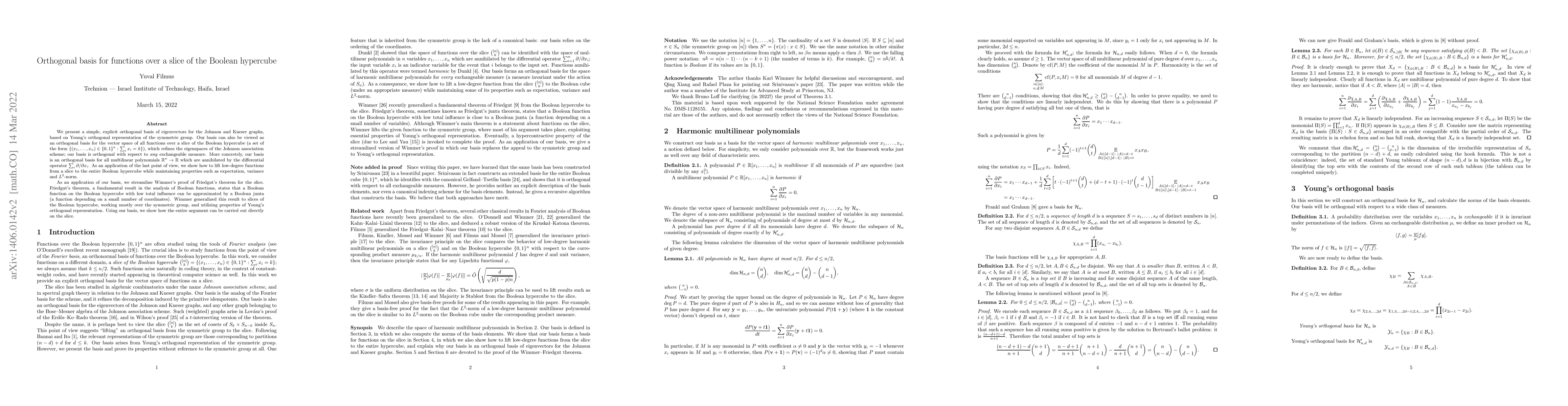 Thumbnail for Orthogonal basis for functions over a slice of the Boolean hypercube