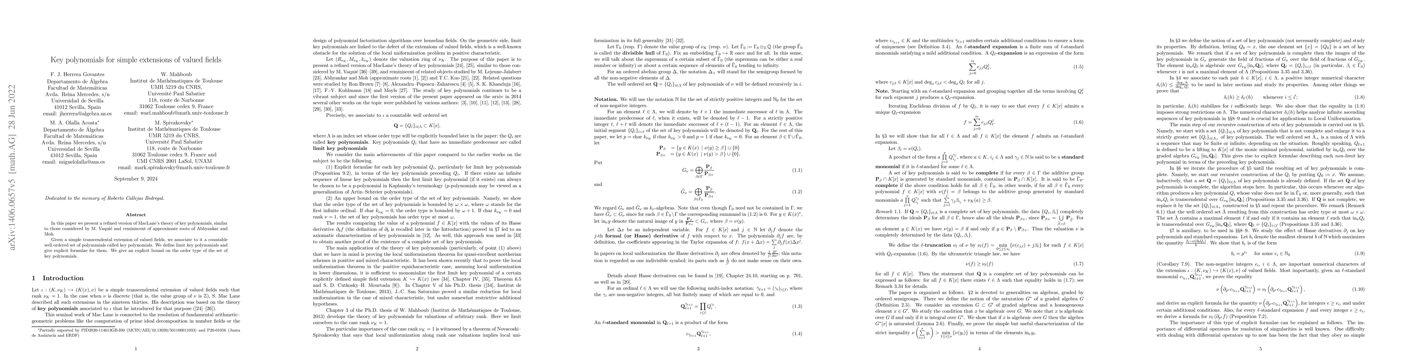 Thumbnail for Key polynomials for simple extensions of valued fields