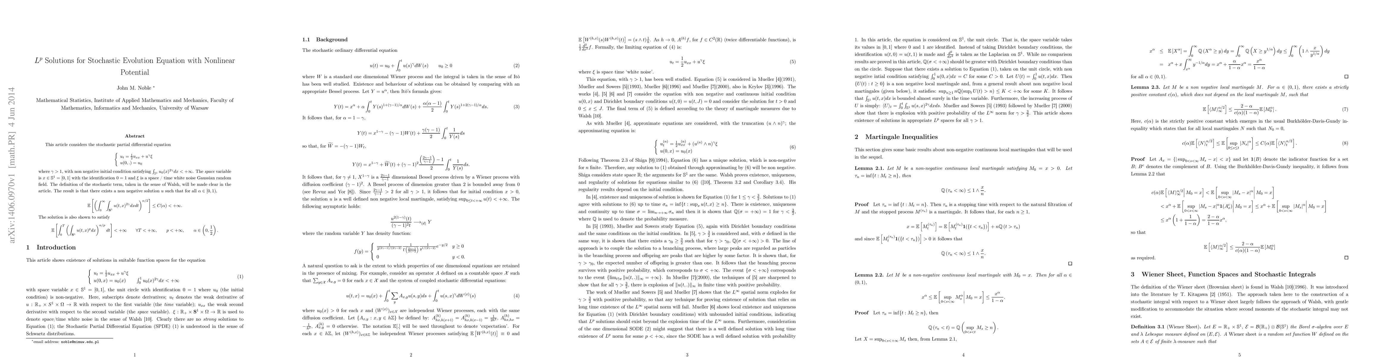 Thumbnail for Lp Solutions for Stochastic Evolution Equation with Nonlinear Potential