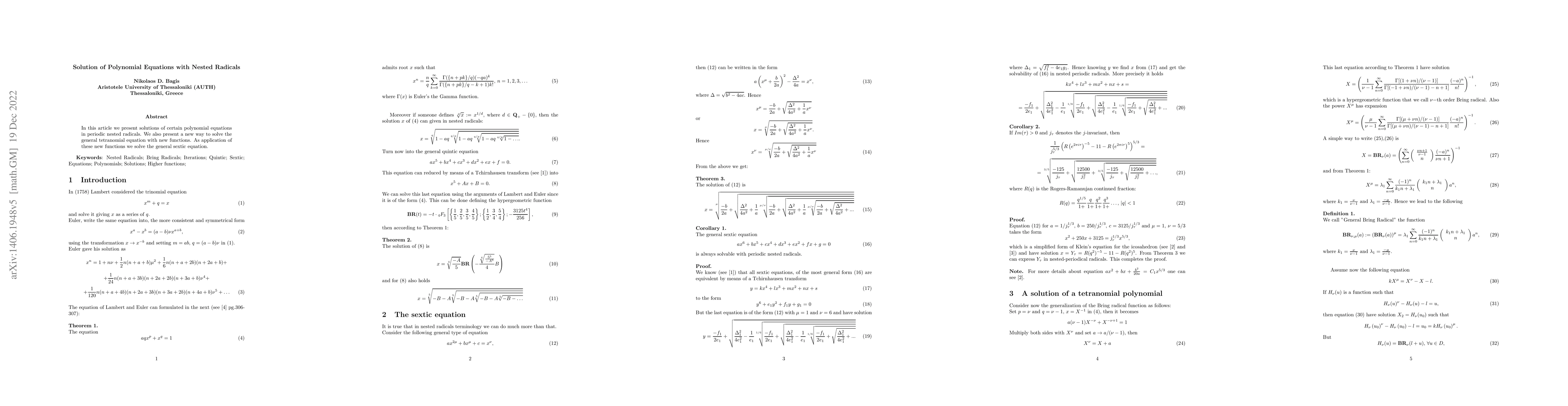 Thumbnail for Solution of Polynomial Equations with Nested Radicals