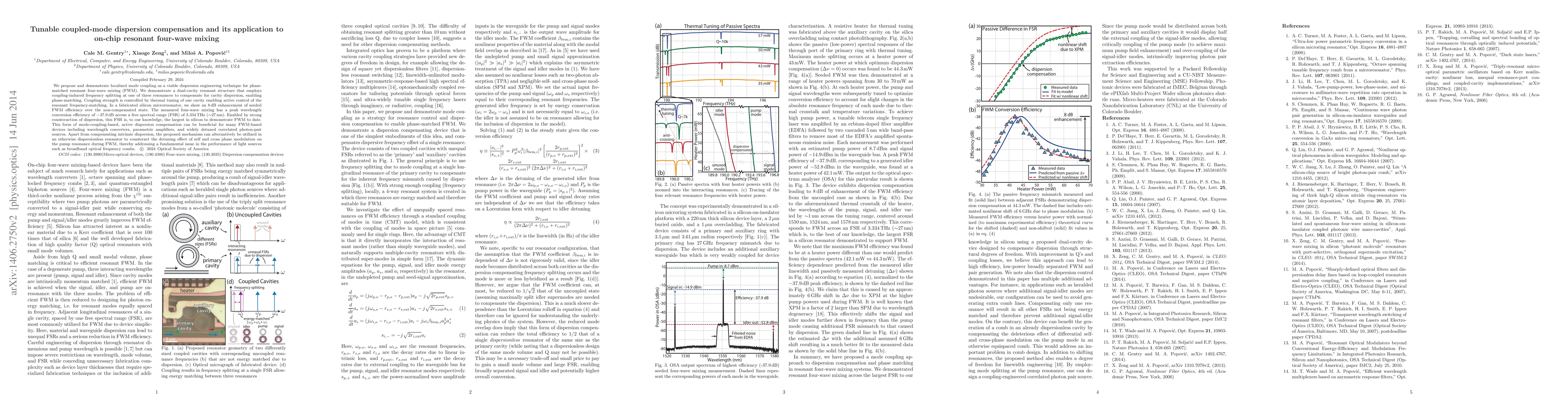 Thumbnail for Tunable coupled-mode dispersion compensation and its application to
  on-chip resonant four-wave mixing