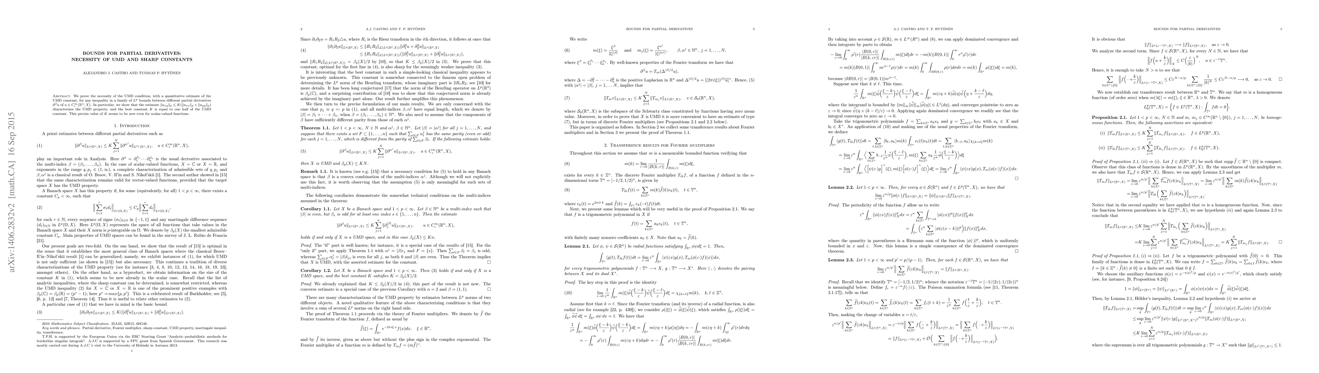 Thumbnail for Bounds for partial derivatives: necessity of UMD and sharp constants
