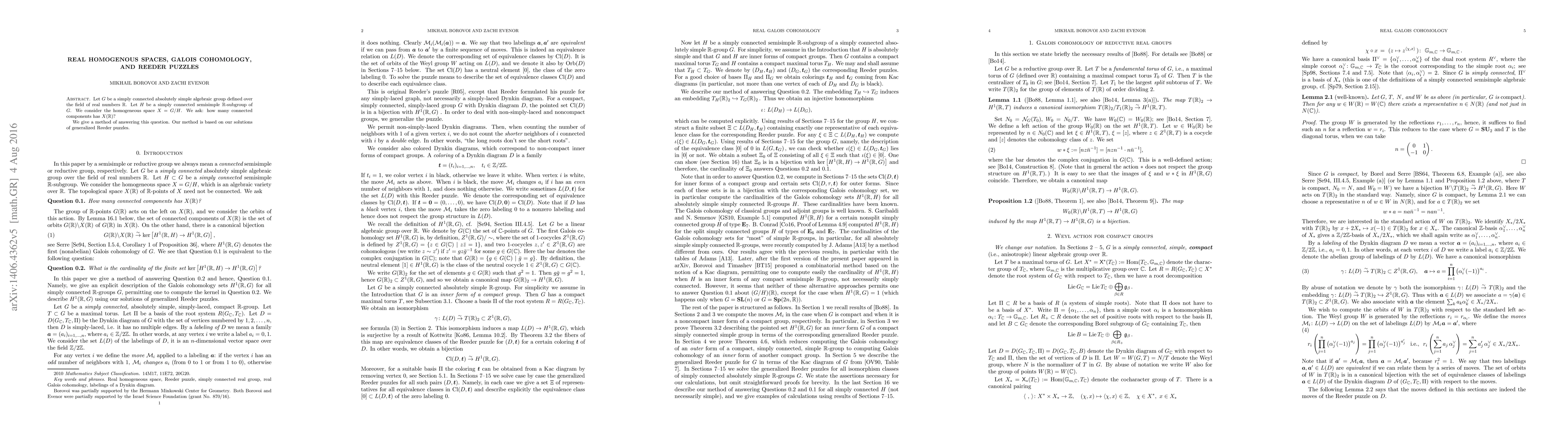 Thumbnail for Real homogenous spaces, Galois cohomology, and Reeder puzzles