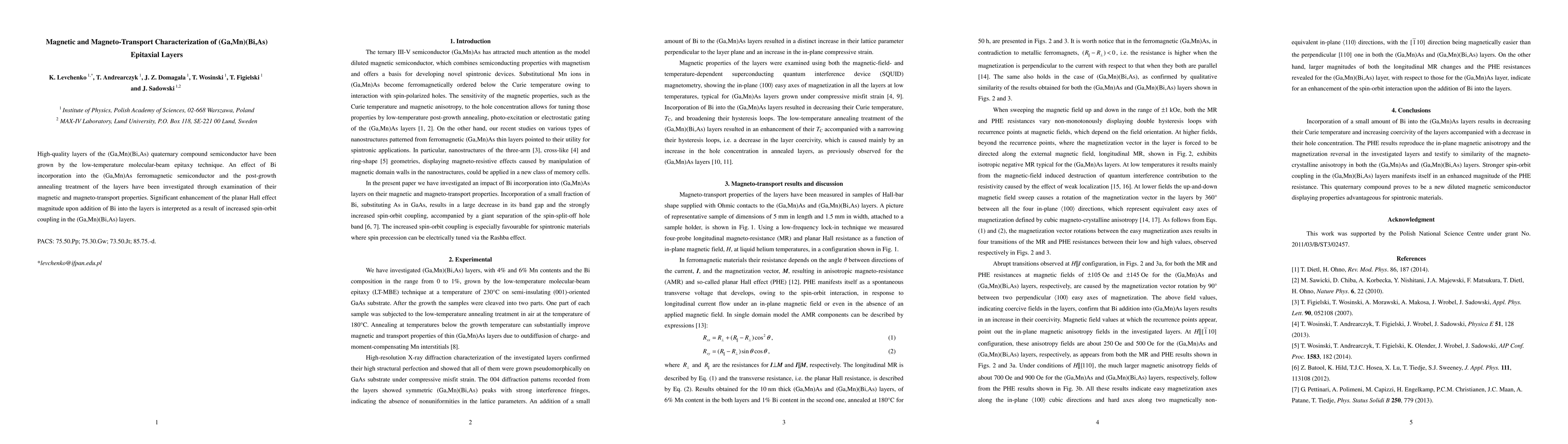 Thumbnail for Magnetic and magneto-transport characterization of (Ga,Mn)(Bi,As)
  epitaxial layers