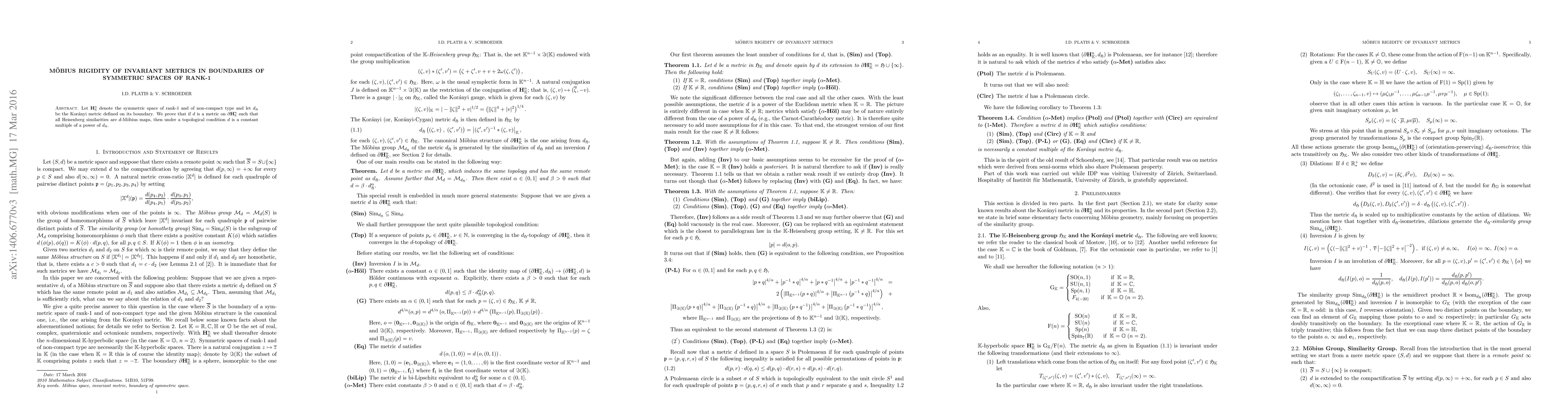 Thumbnail for Moebius rigidity of invariant metrics in boundaries of symmetric spaces
  of rank 1