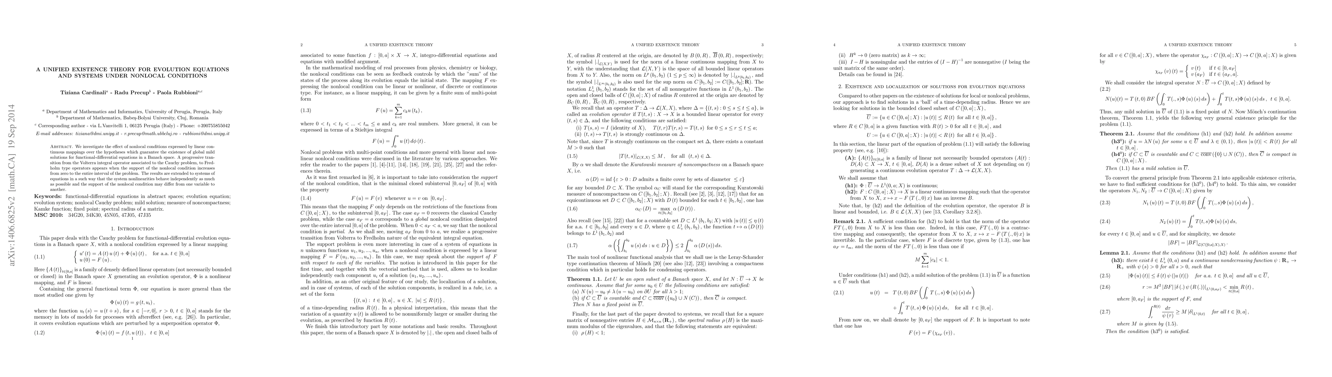 Thumbnail for A unified existence theory for evolution equations and systems under
  nonlocal conditions