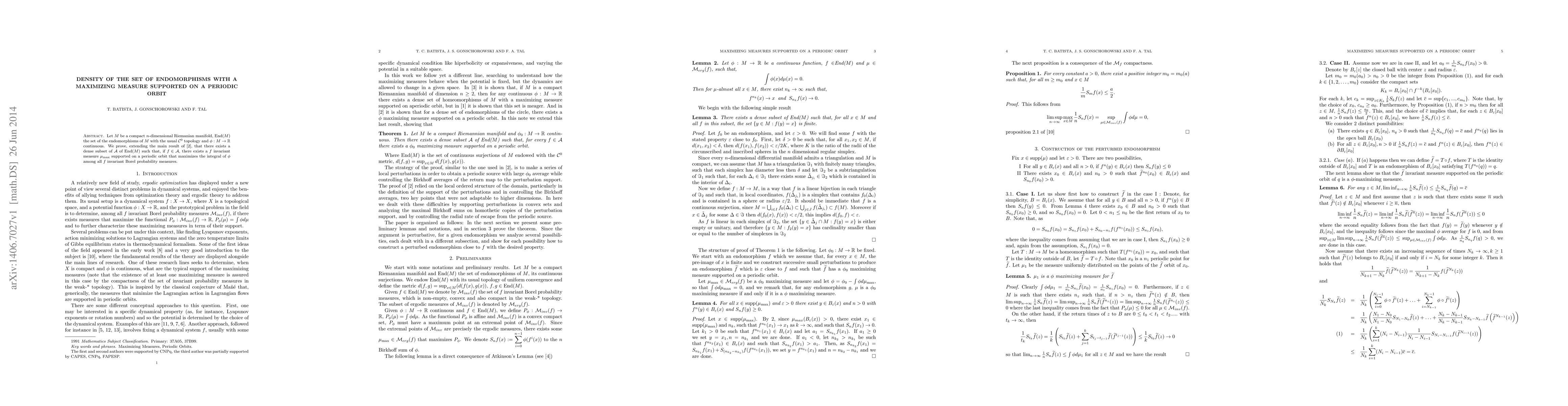 Thumbnail for Density of the set of endomorphisms with a maximizing measure supported
  on a periodic orbit