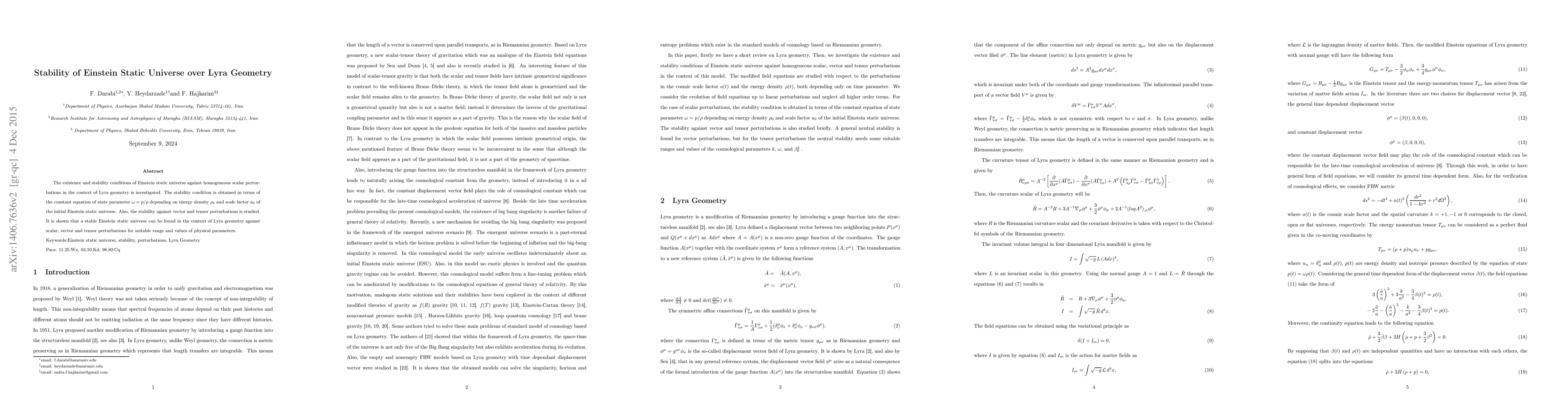Thumbnail for Stability of Einstein Static Universe over Lyra Geometry