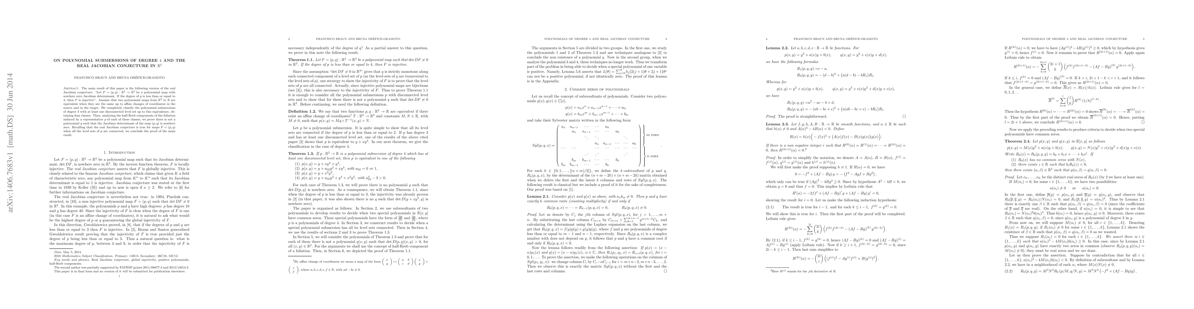 Thumbnail for On polynomial submersions of degree $4$ and the real Jacobian conjecture
  in $\R^2$