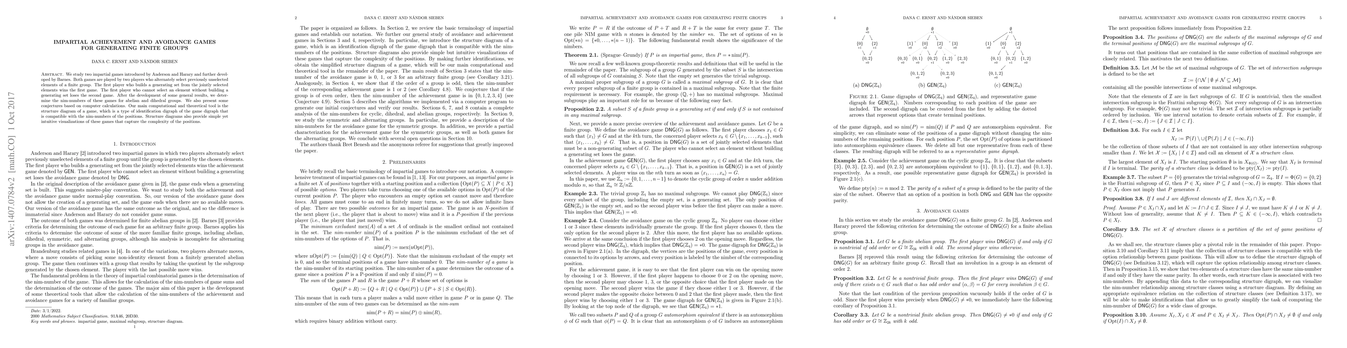 Thumbnail for Impartial achievement and avoidance games for generating finite groups