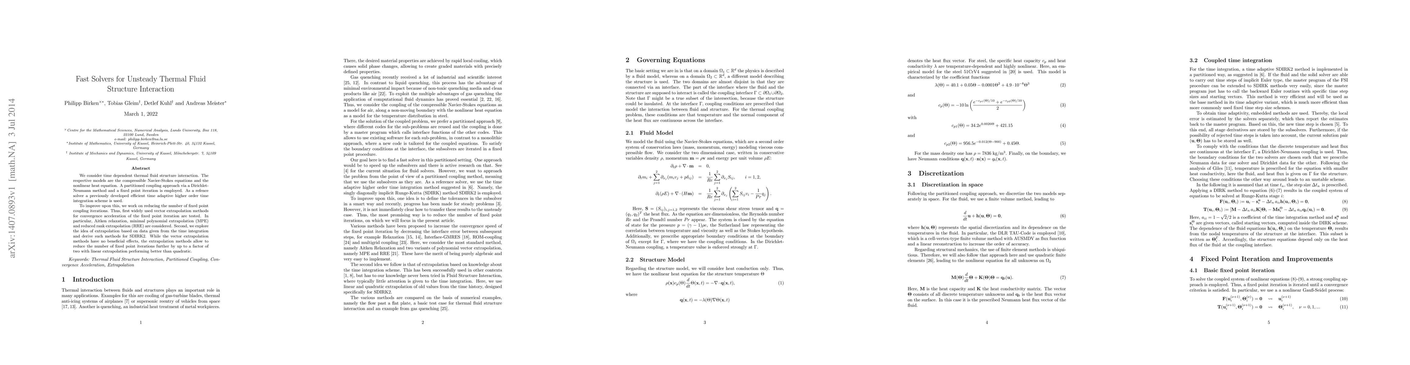 Thumbnail for Fast Solvers for Unsteady Thermal Fluid Structure Interaction