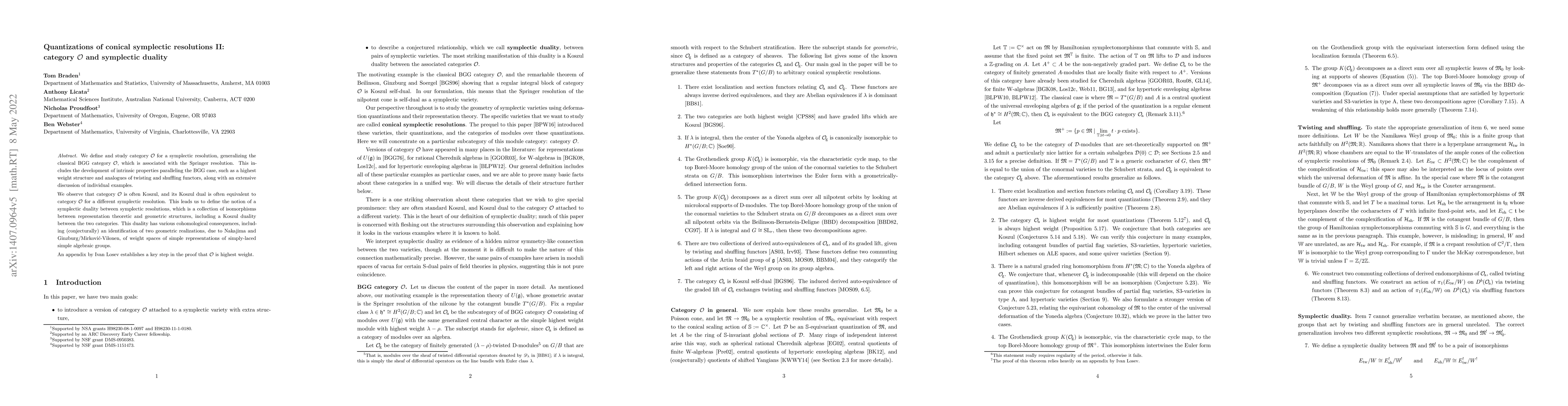 Thumbnail for Quantizations of conical symplectic resolutions II: category $\mathcal
  O$ and symplectic duality