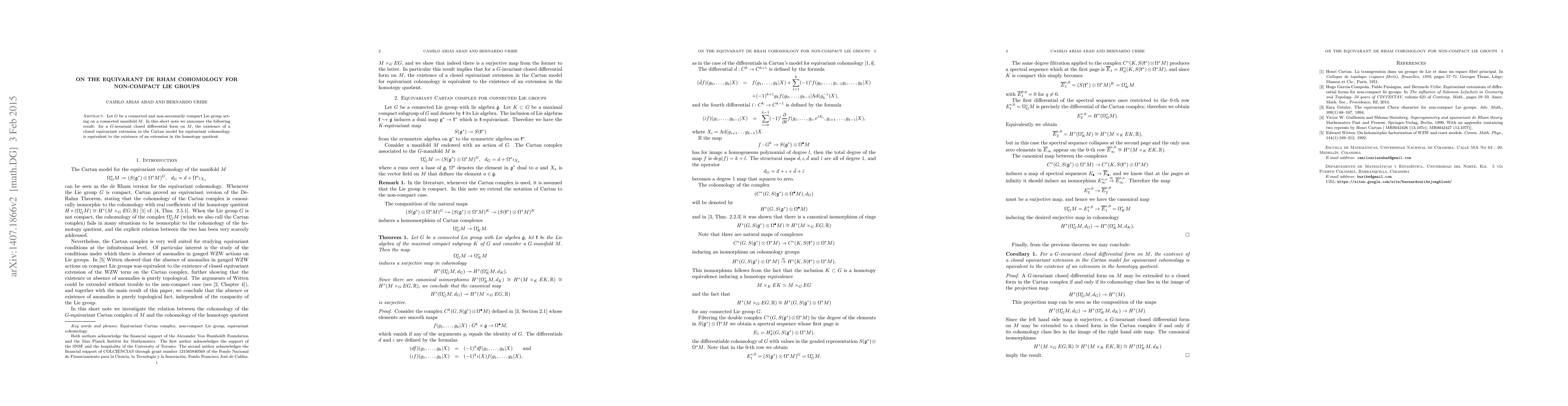 Thumbnail for On the equivarant de-Rham cohomology for non-compact Lie groups