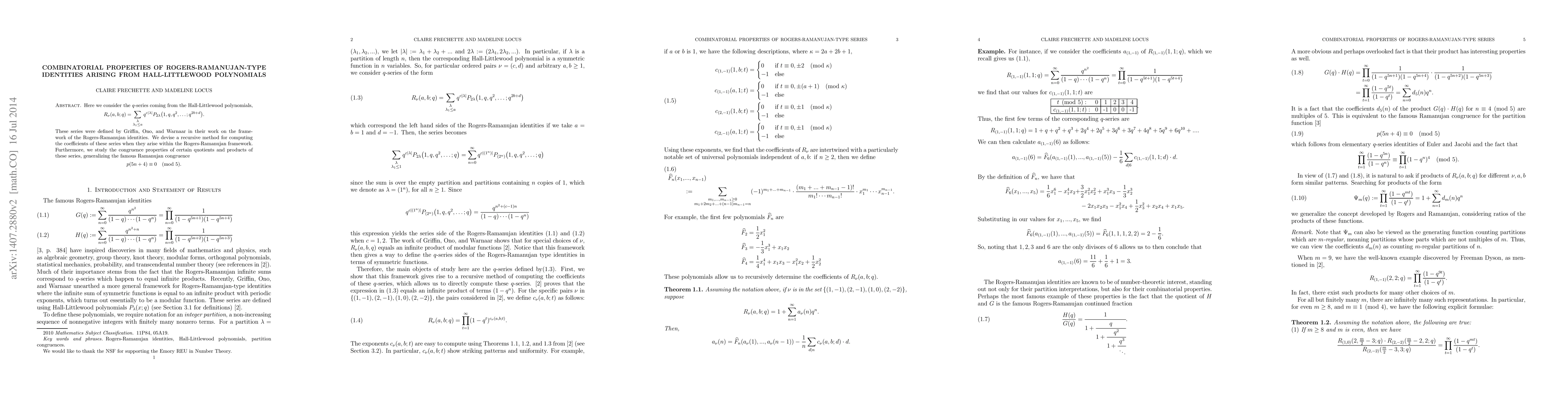 Thumbnail for Combinatorial Properties of Rogers-Ramanujan-Type Identities Arising
  from Hall-Littlewood Polynomials