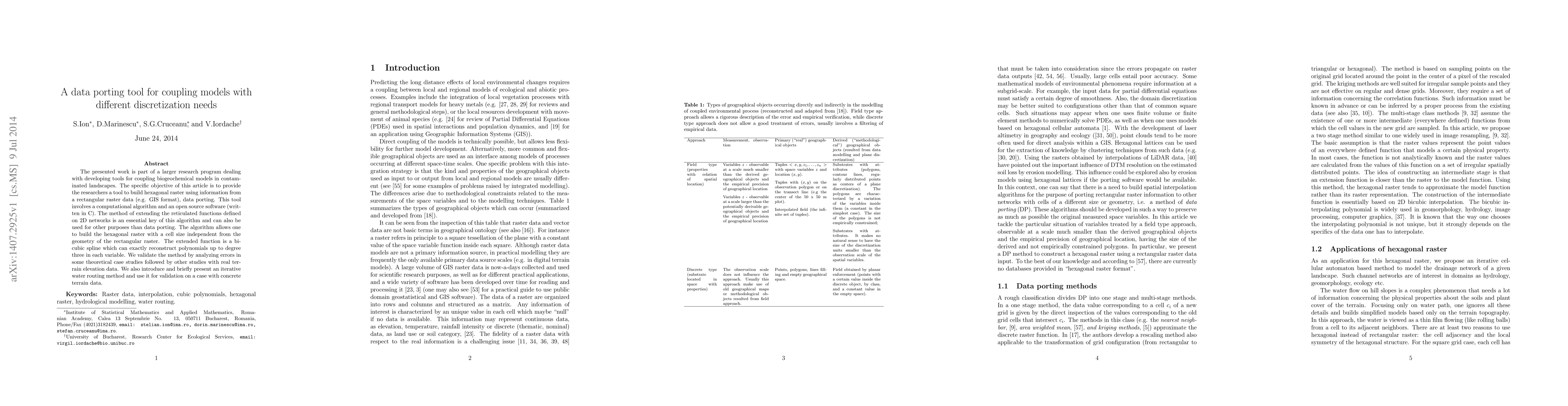 Thumbnail for A data porting tool for coupling models with different discretization
  needs