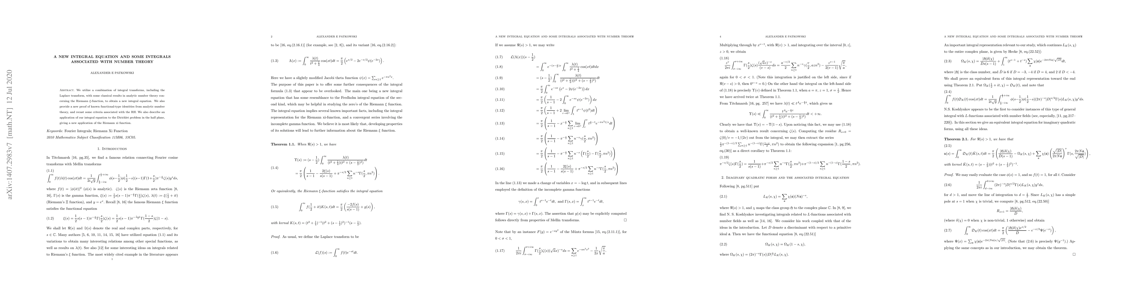 Thumbnail for A New Integral Equation and Some Integrals Associated with Number Theory