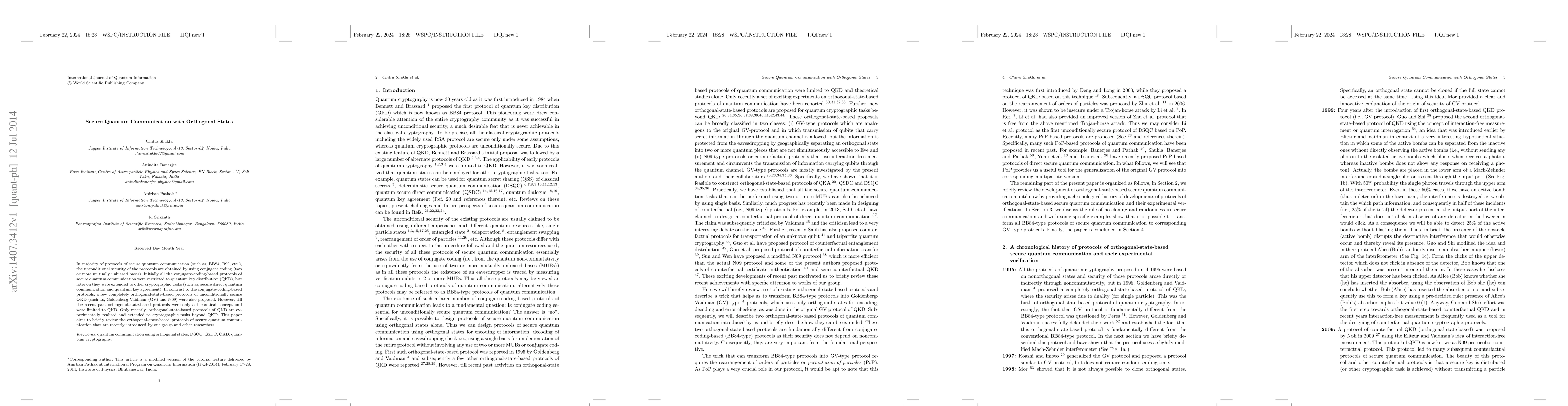Thumbnail for Secure Quantum Communication with Orthogonal States