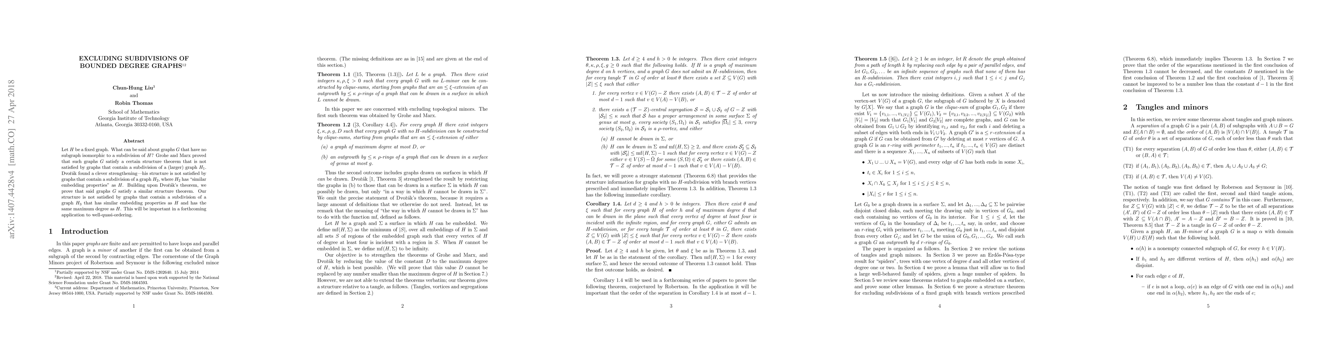 Thumbnail for Excluding subdivisions of bounded degree graphs