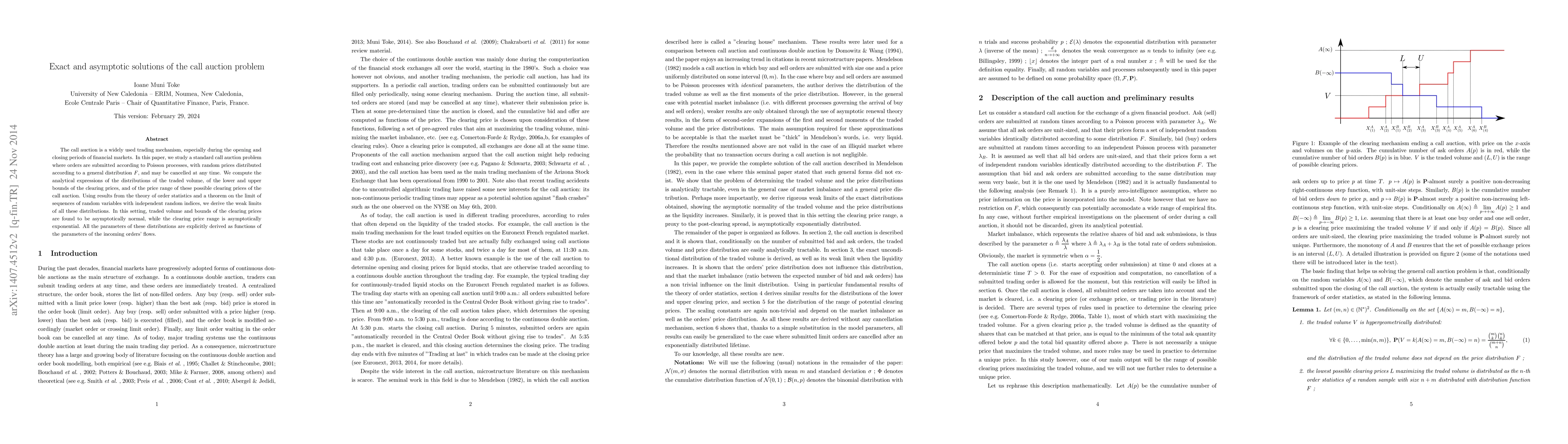 Thumbnail for Exact and asymptotic solutions of the call auction problem